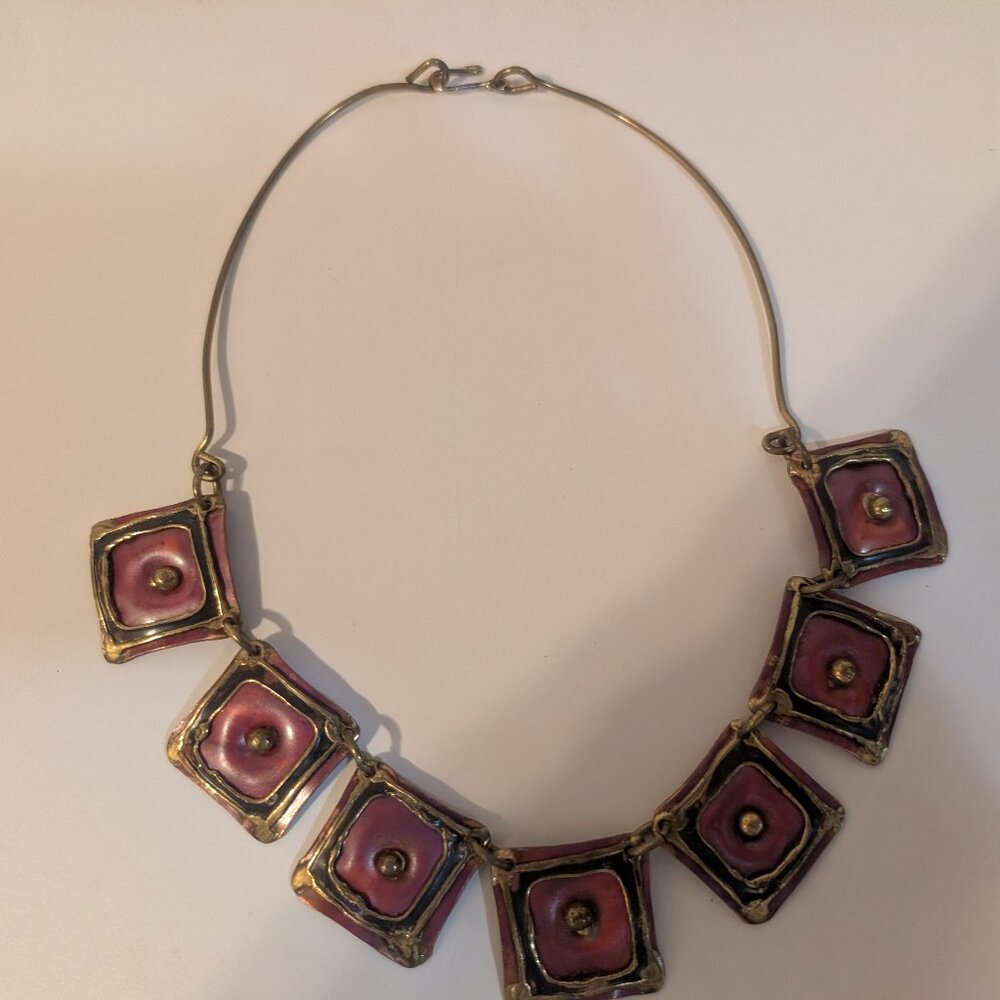 Vintage coral squares on wire hook necklace